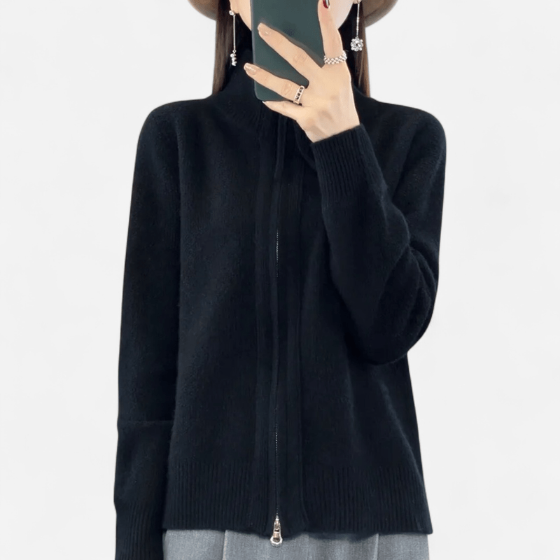 Québec Élégance Lila - Pull zippé en cachemire luxueux et confortable