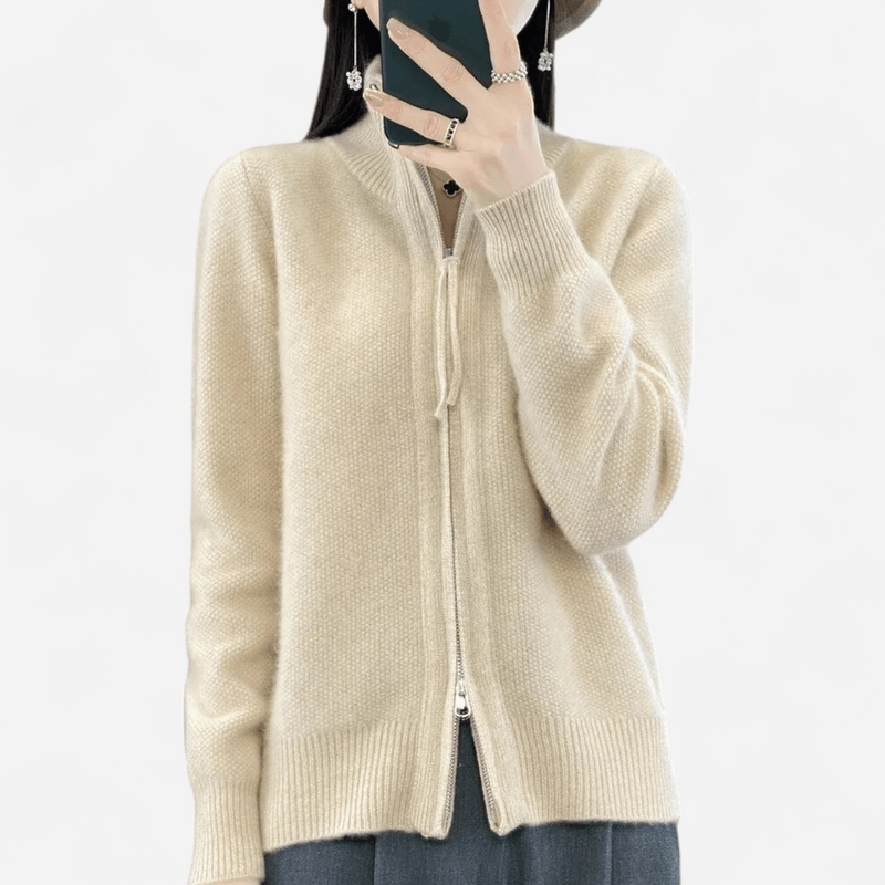 Québec Élégance Lila - Pull zippé en cachemire luxueux et confortable