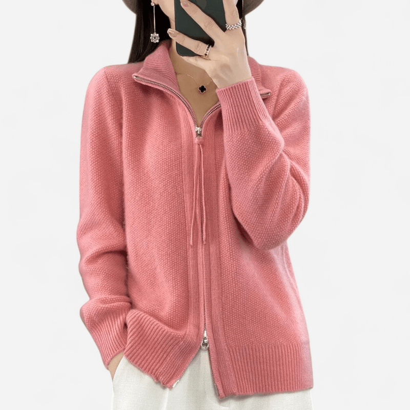 Québec Élégance Lila - Pull zippé en cachemire luxueux et confortable