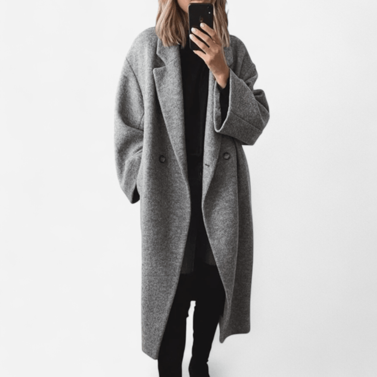 Québec Élégance Margot - Manteau d'affirmation élégant en gris oversize