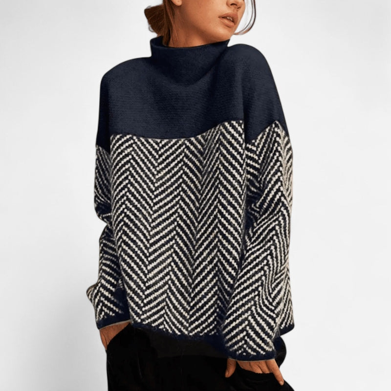 Québec Élégance Sweater Ella - Pull en cachemire avec col montant et motif chevrons
