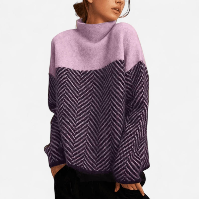 Québec Élégance Sweater Ella - Pull en cachemire avec col montant et motif chevrons