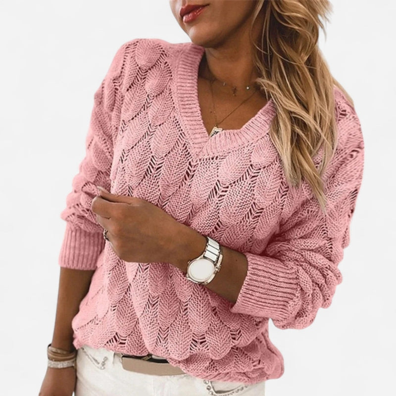 Québec Élégance Sweater Faye - Pull élégant à col en V en tricot doux et confortable