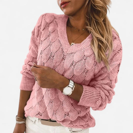 Québec Élégance Sweater Faye - Pull élégant à col en V en tricot doux et confortable