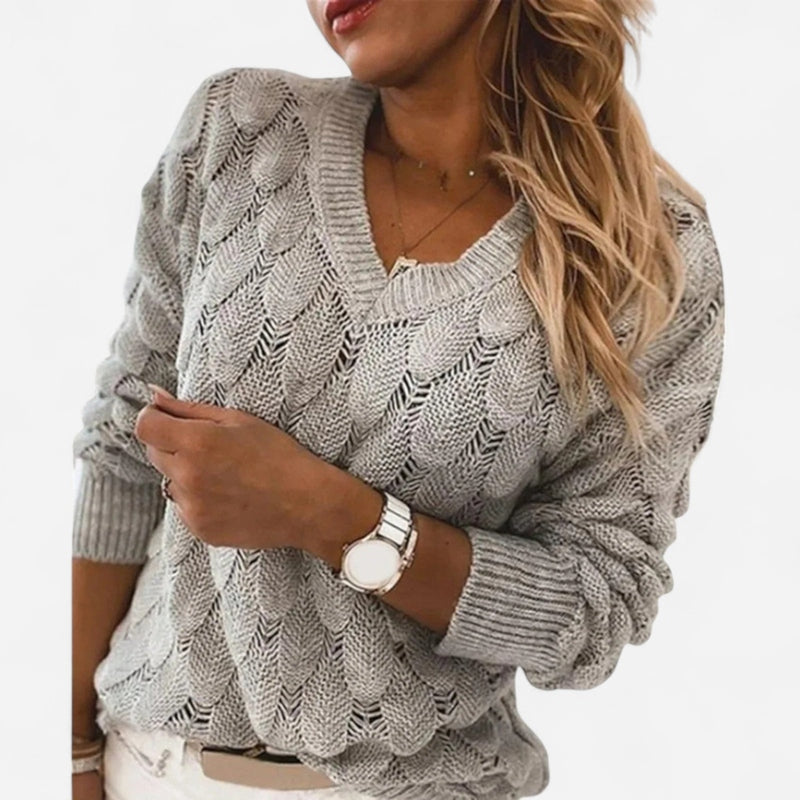 Québec Élégance Sweater Faye - Pull élégant à col en V en tricot doux et confortable