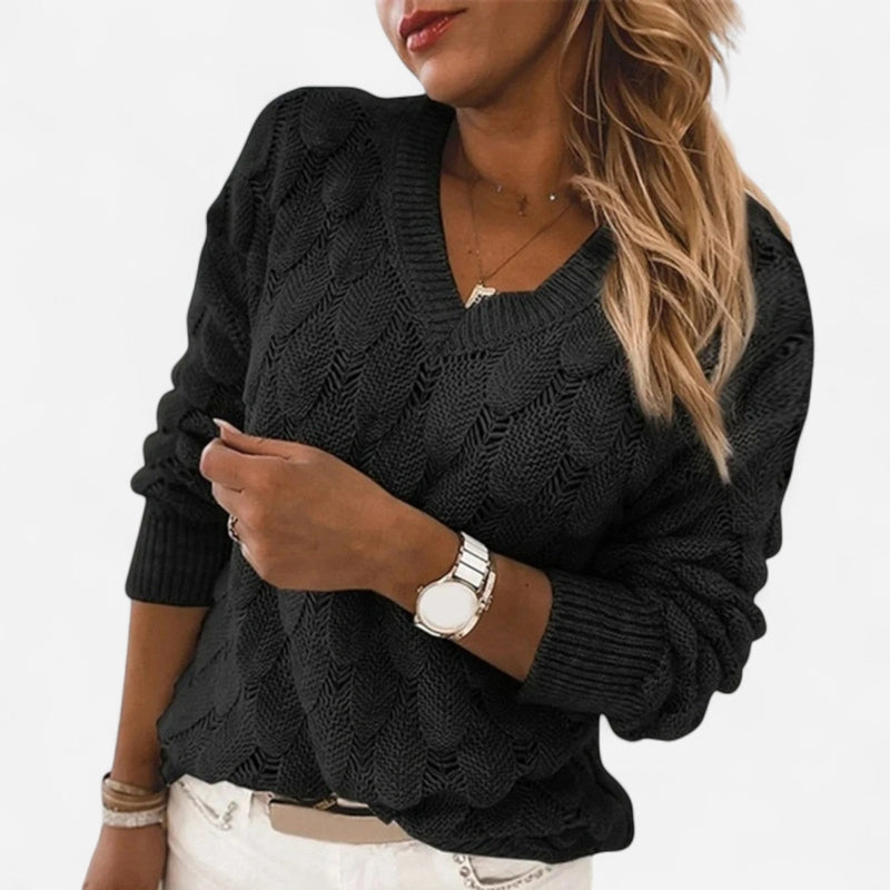 Québec Élégance Sweater Faye - Pull élégant à col en V en tricot doux et confortable