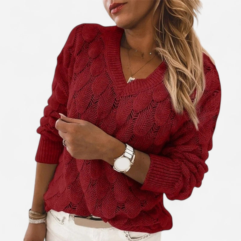 Québec Élégance Sweater Faye - Pull élégant à col en V en tricot doux et confortable