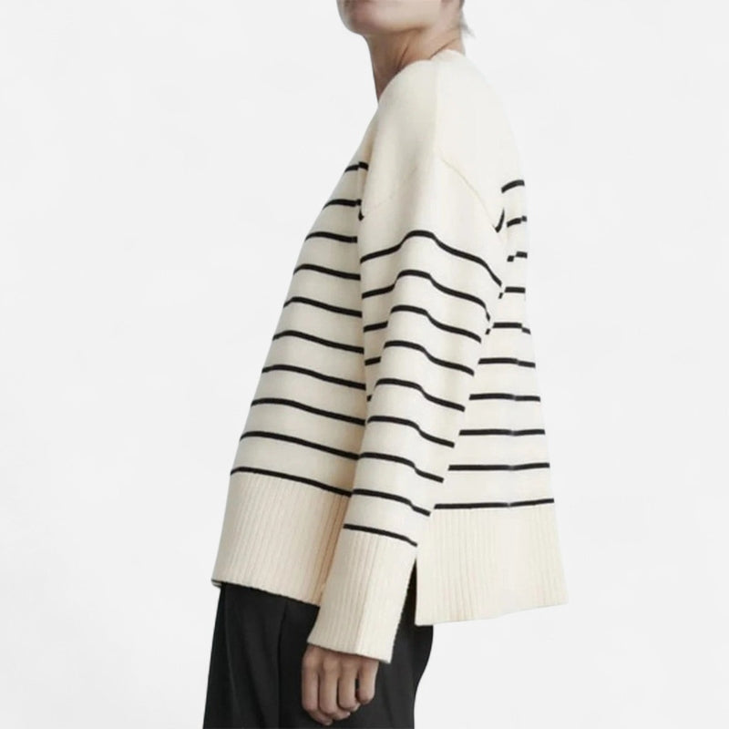 Québec Élégance Sweater Louisa - Pull rayé couture confortable pour un style urbain