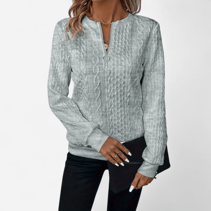 Québec Élégance Sweater Sara - Pull en maille élégant et stylé avec fermeture éclair