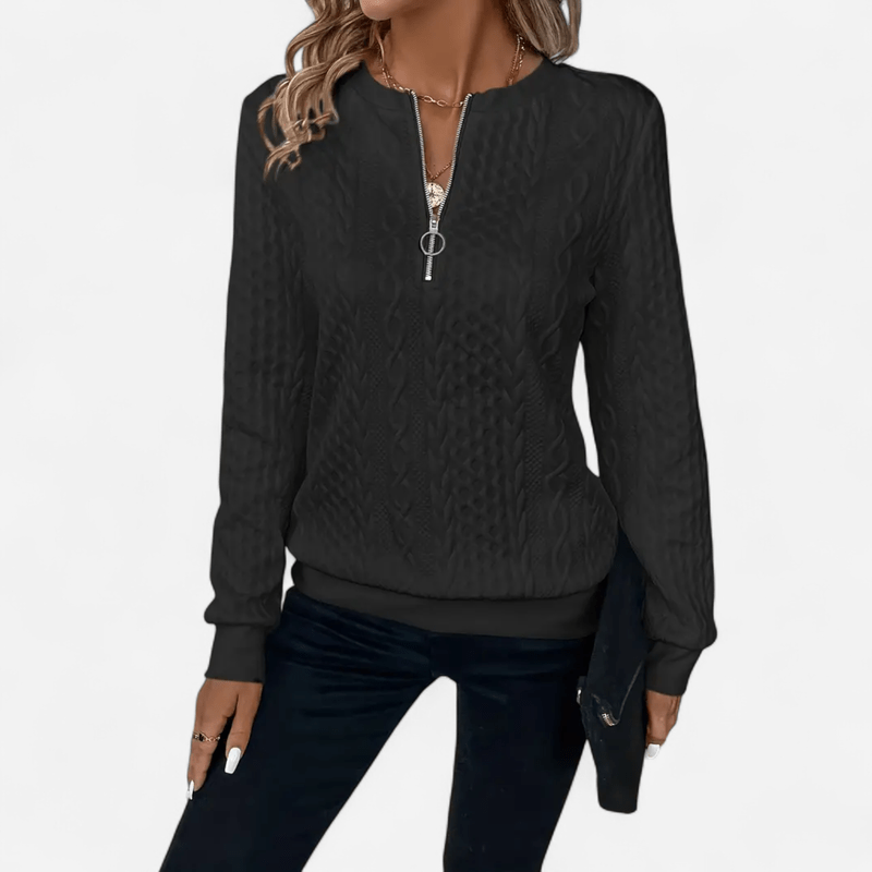Québec Élégance Sweater Sara - Pull en maille élégant et stylé avec fermeture éclair