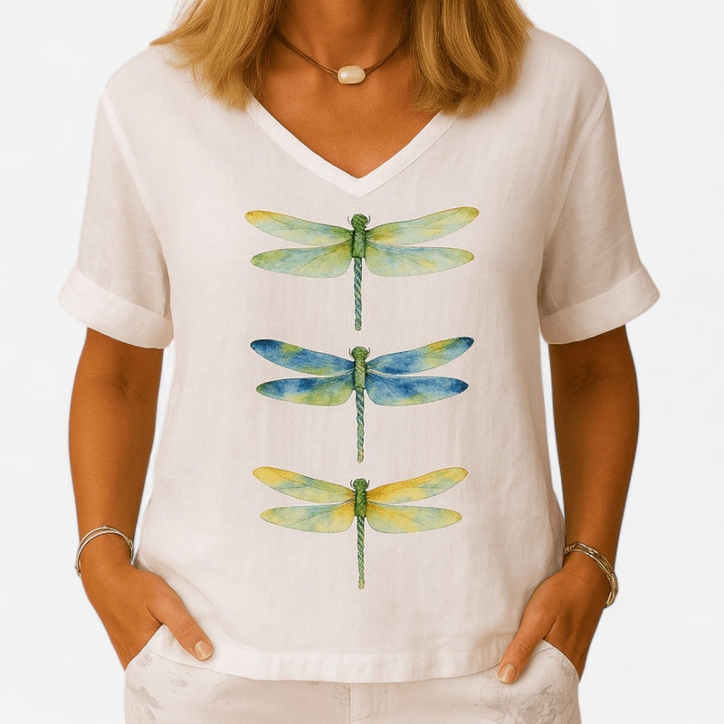 Québec Élégance Tops & Blouses Elsa - Haut d'été chic pour femmes avec motif libellule