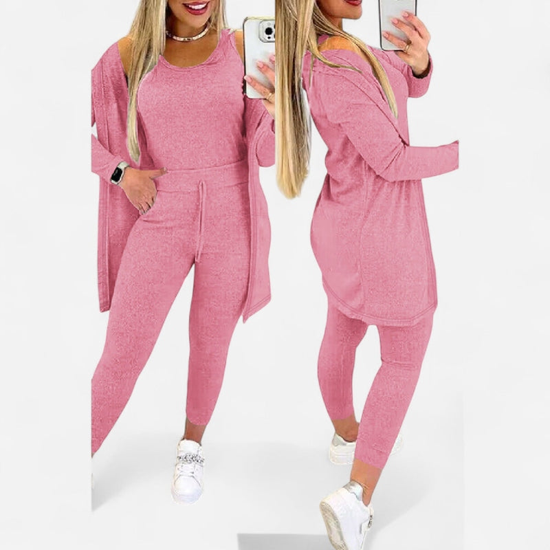 Québec Élégance Two-Piece Suit Maja - Ensemble tricolore élégant pour femme en polaire douce