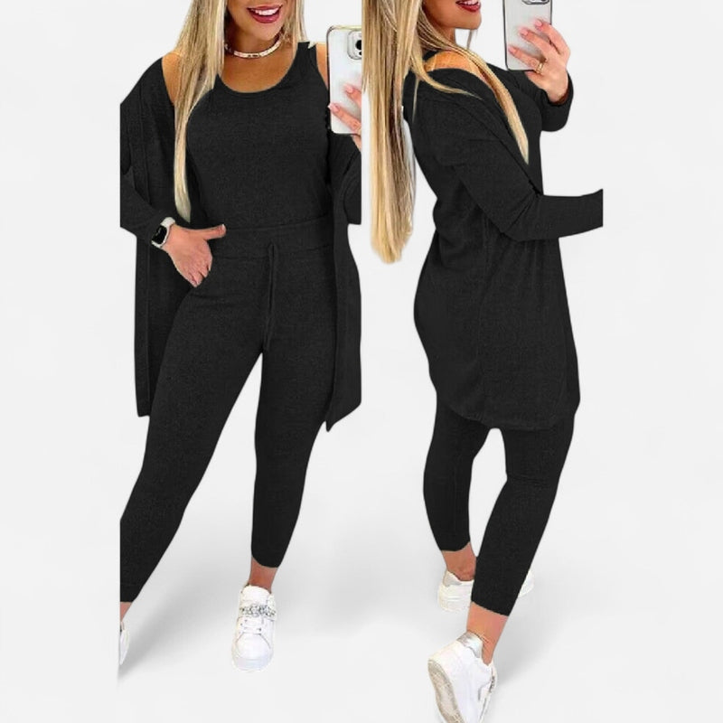 Québec Élégance Two-Piece Suit Maja - Ensemble tricolore élégant pour femme en polaire douce
