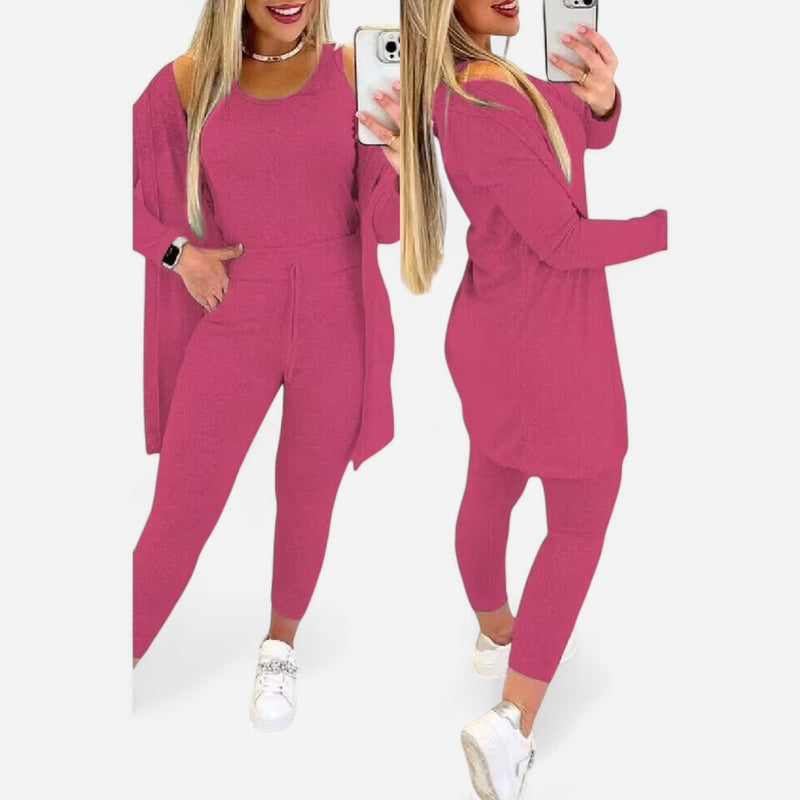 Québec Élégance Two-Piece Suit Maja - Ensemble tricolore élégant pour femme en polaire douce