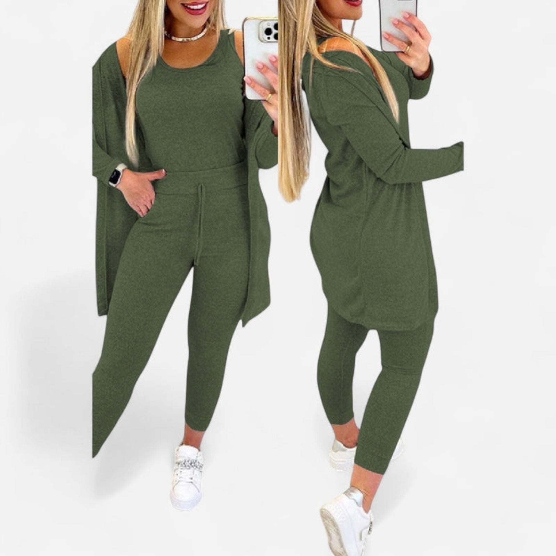 Québec Élégance Two-Piece Suit Maja - Ensemble tricolore élégant pour femme en polaire douce