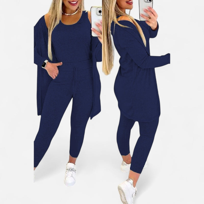 Québec Élégance Two-Piece Suit Maja - Ensemble tricolore élégant pour femme en polaire douce