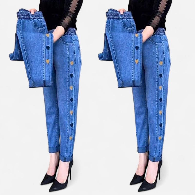 Québec Élégance Women Pants & Shorts Soraya - Jeans Élastiques Brodés pour un Confort Élégant