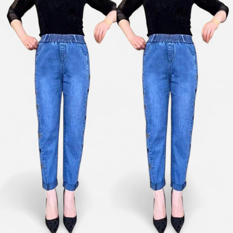 Québec Élégance Women Pants & Shorts Soraya - Jeans Élastiques Brodés pour un Confort Élégant