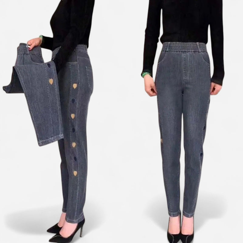 Québec Élégance Women Pants & Shorts Soraya - Jeans Élastiques Brodés pour un Confort Élégant