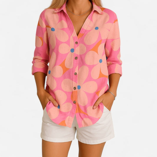 Québec Élégance Women's Blouse Julia™ - Chemisier Floral Élégant à Boutons pour un Style Unique