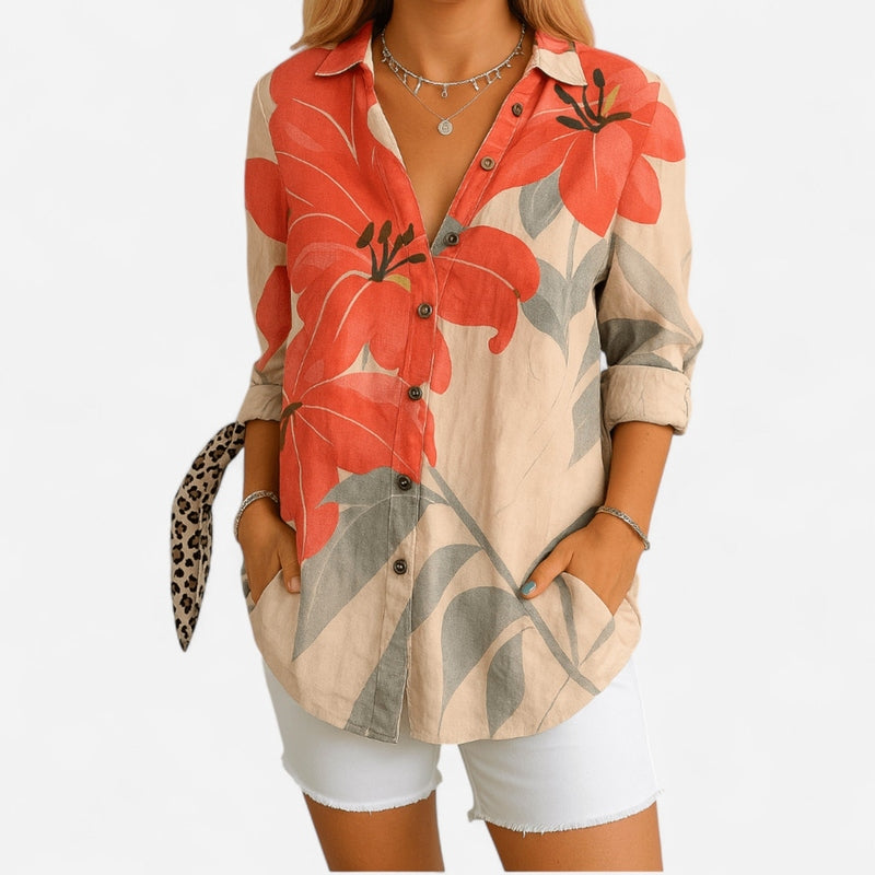 Québec Élégance Women's Blouse Julia™ - Chemisier Floral Élégant à Boutons pour un Style Unique