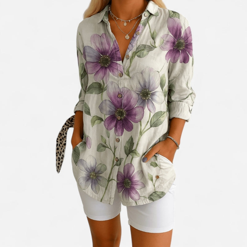 Québec Élégance Women's Blouse Julia™ - Chemisier Floral Élégant à Boutons pour un Style Unique