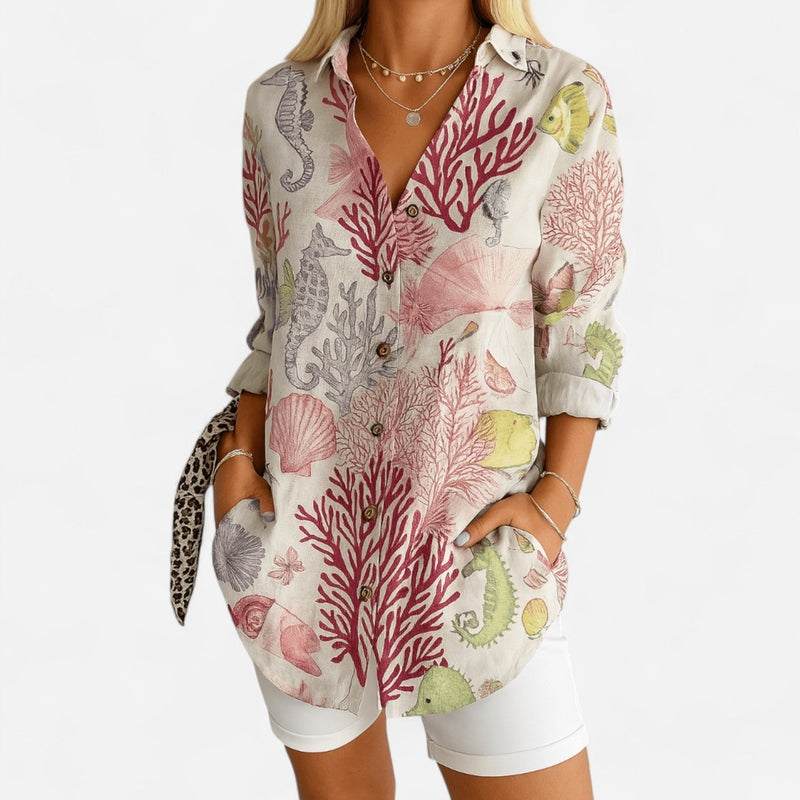 Québec Élégance Women's Blouse Julia™ - Chemisier Floral Élégant à Boutons pour un Style Unique