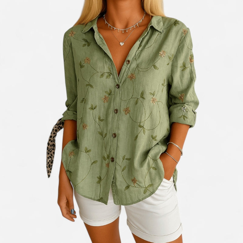 Québec Élégance Women's Blouse Julia™ - Chemisier Floral Élégant à Boutons pour un Style Unique