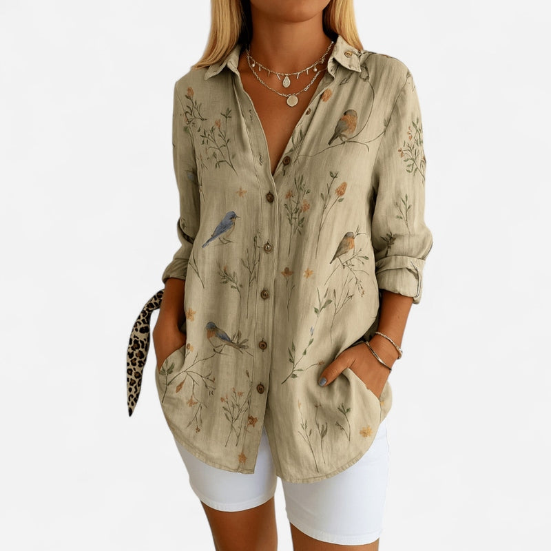 Québec Élégance Women's Blouse Julia™ - Chemisier Floral Élégant à Boutons pour un Style Unique