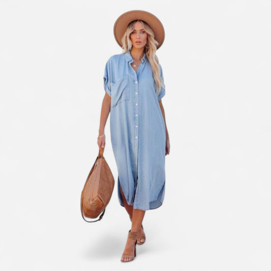 Robe Chemise en Denim Détendue - Chambray Léger pour un Style Quotidien Casual