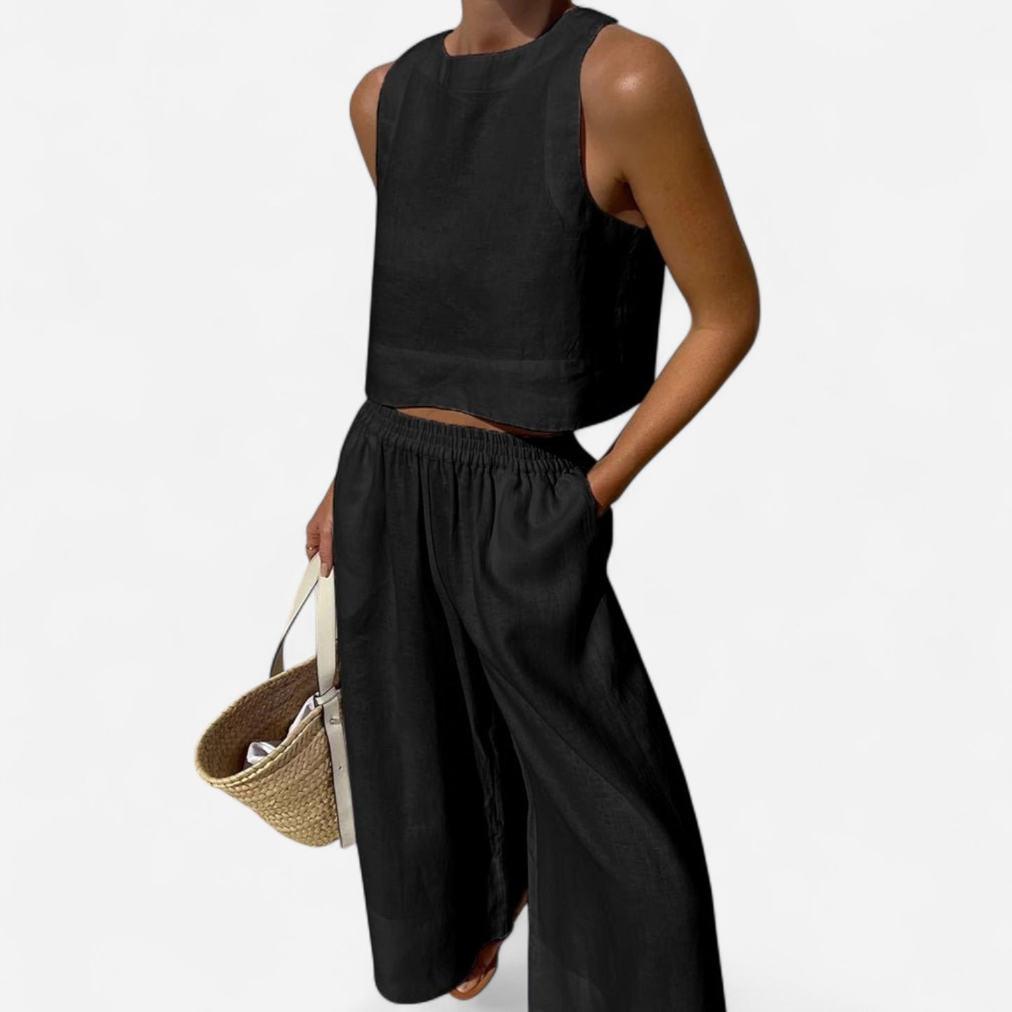 Ensemble Décontracté en Lin - Top Sans Manches & Pantalon Large