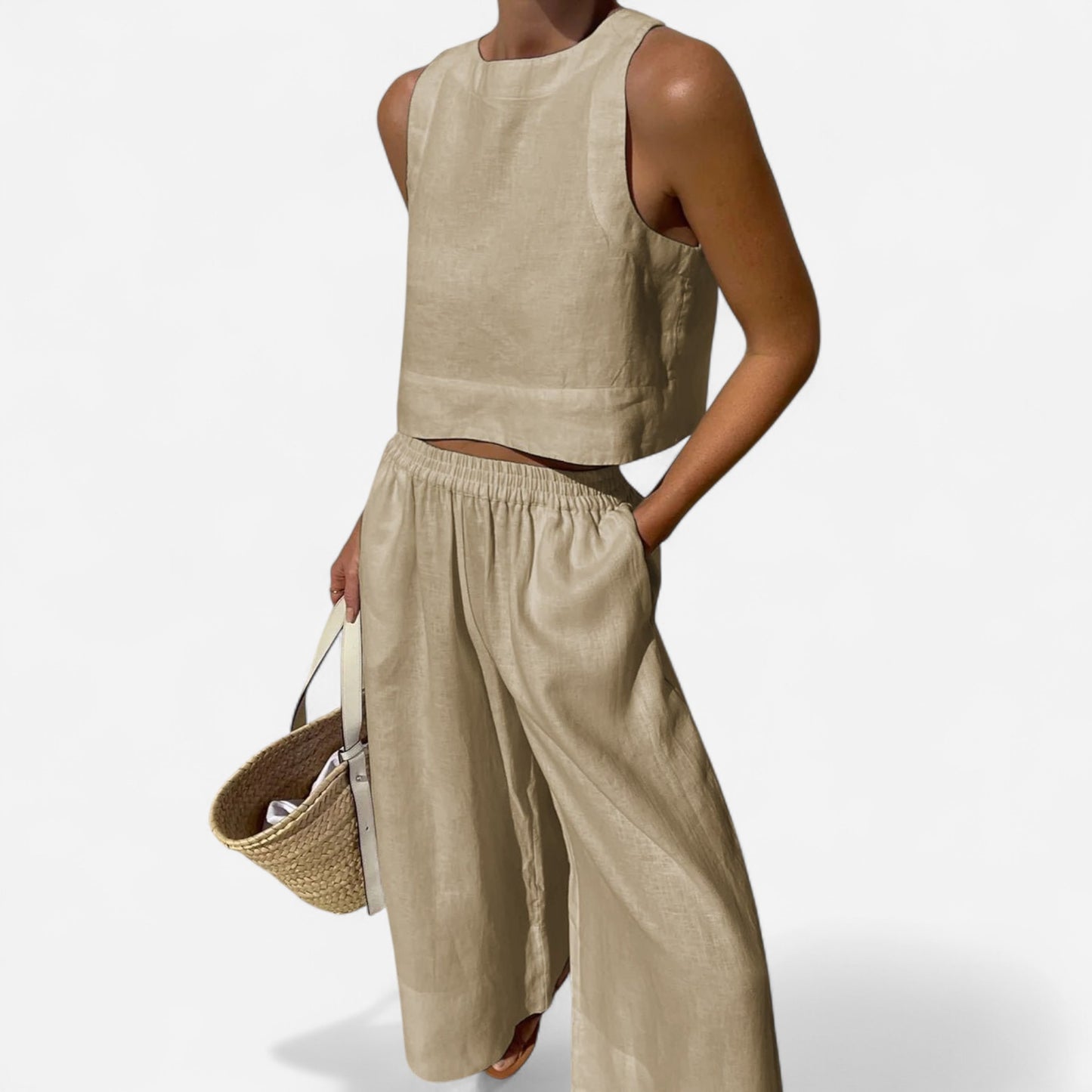 Ensemble Décontracté en Lin - Top Sans Manches & Pantalon Large