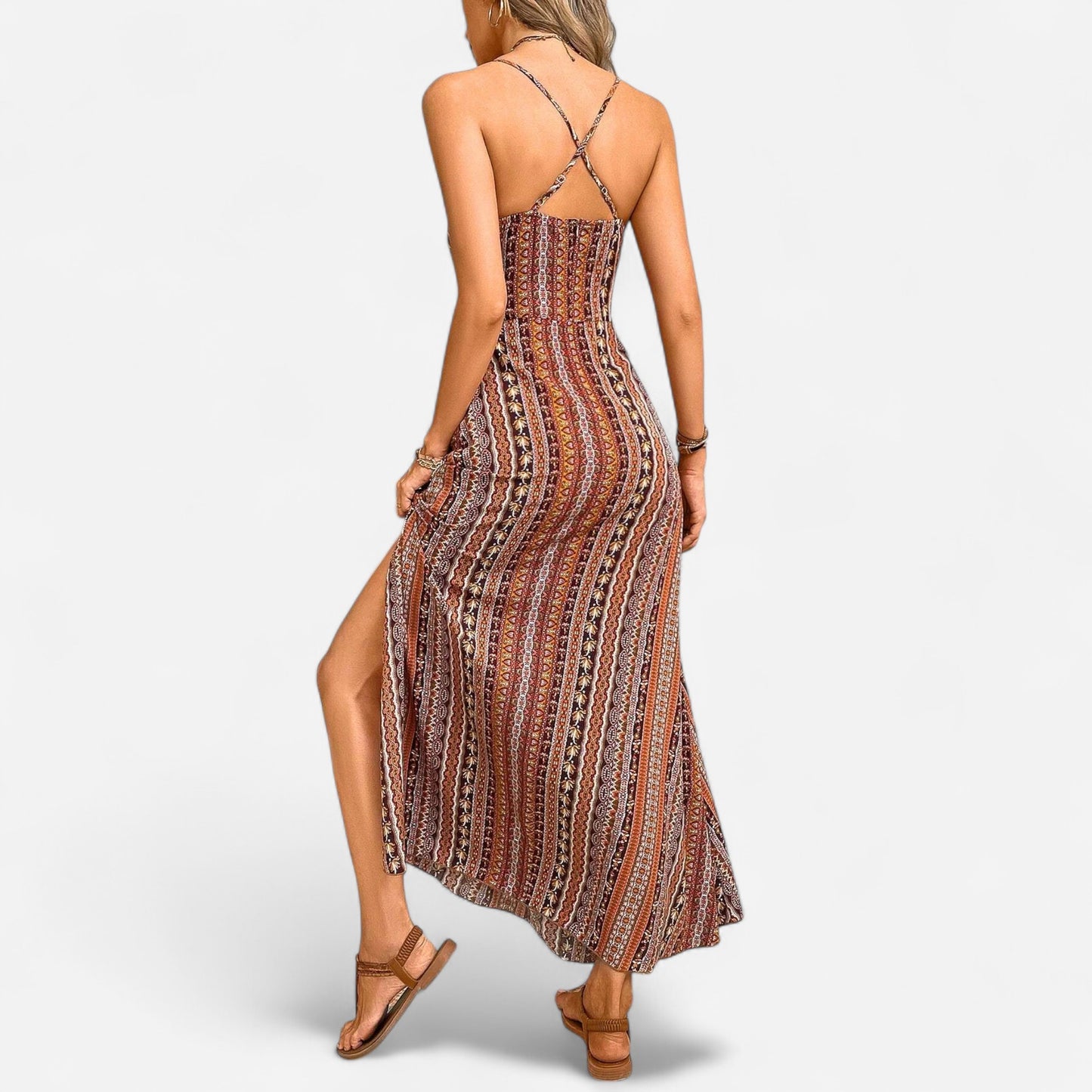 Mariza - Robe d'été Boho sans dos élégante et légère