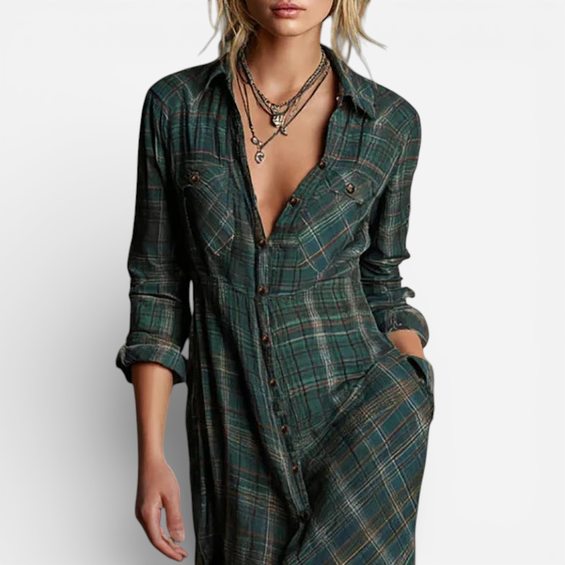 Robe Maxi à Carreaux Savannah - Élégance Confortable et Tendance