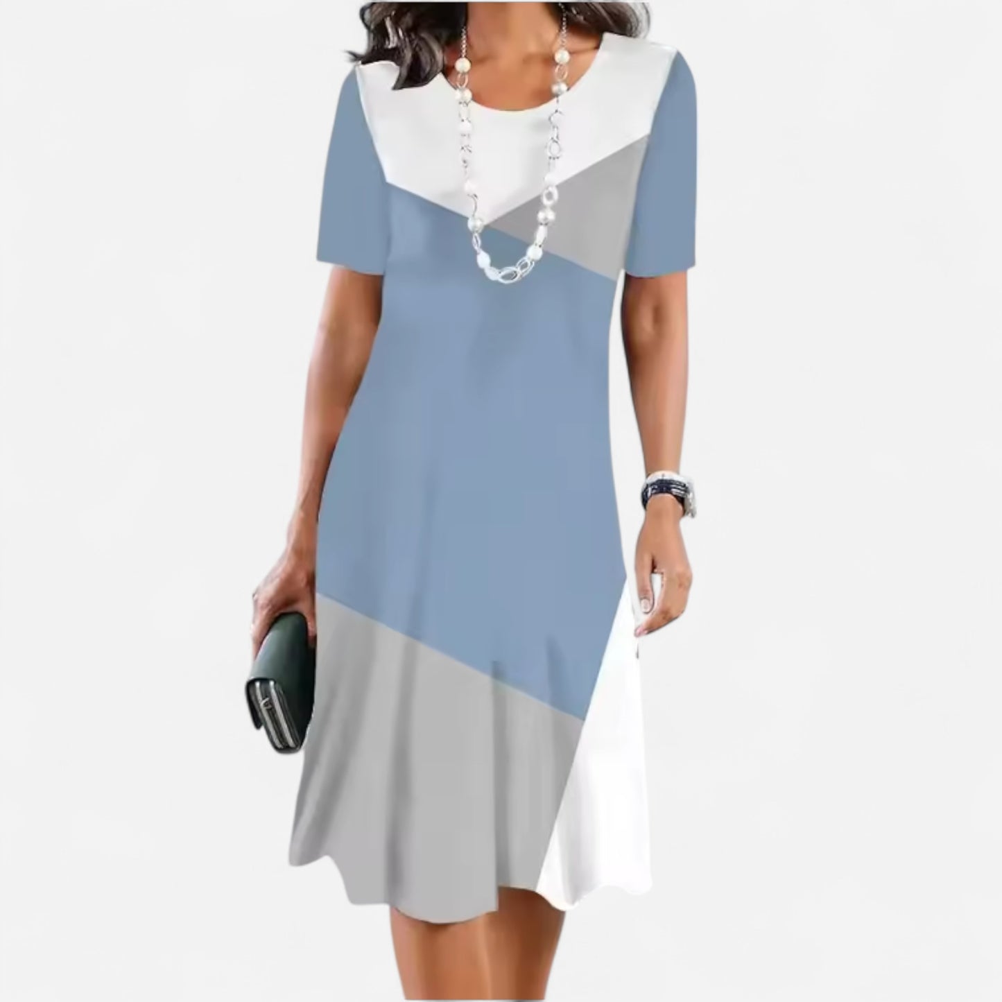 Dalia - Robe Plissée Femme Élégante avec Blocs de Couleurs