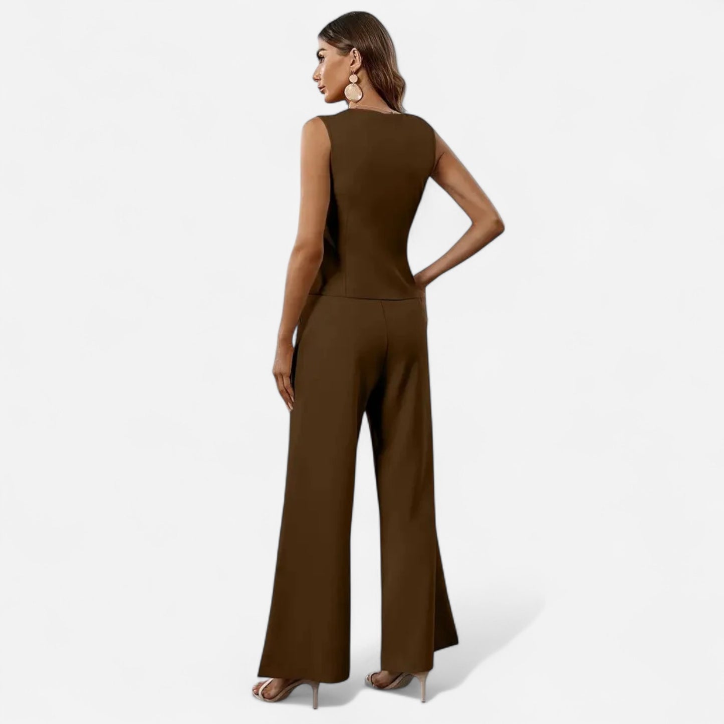 Pantalon Combinaison Sans Manches Élégant - Veste Asymétrique Ajustée