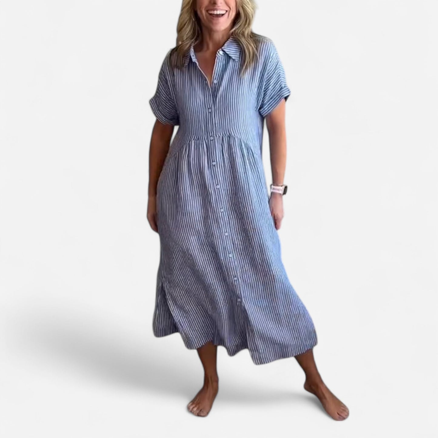 Melania - Robe Chemise Rayée avec Poches et Boutons Élégants