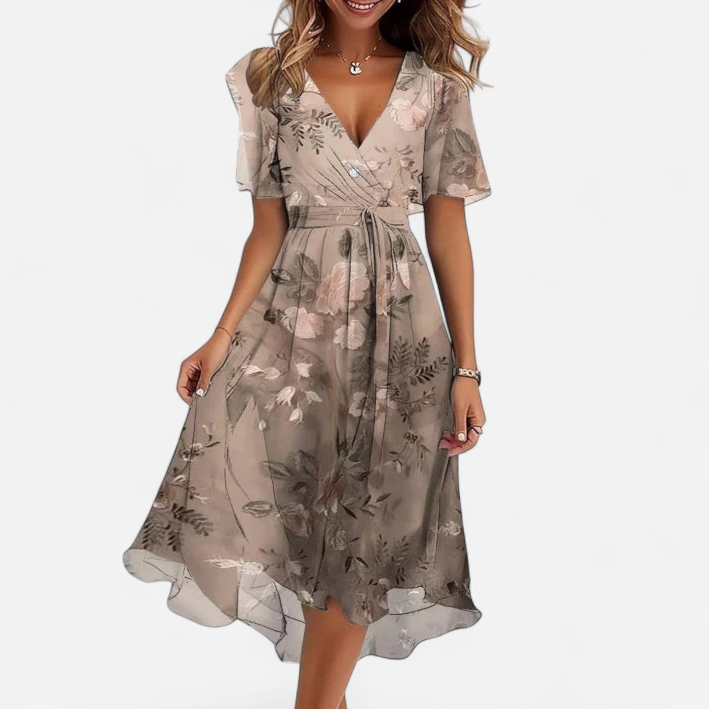 Robe Midi Chiffon Floral - Manches Volantes, Style Bohème Été
