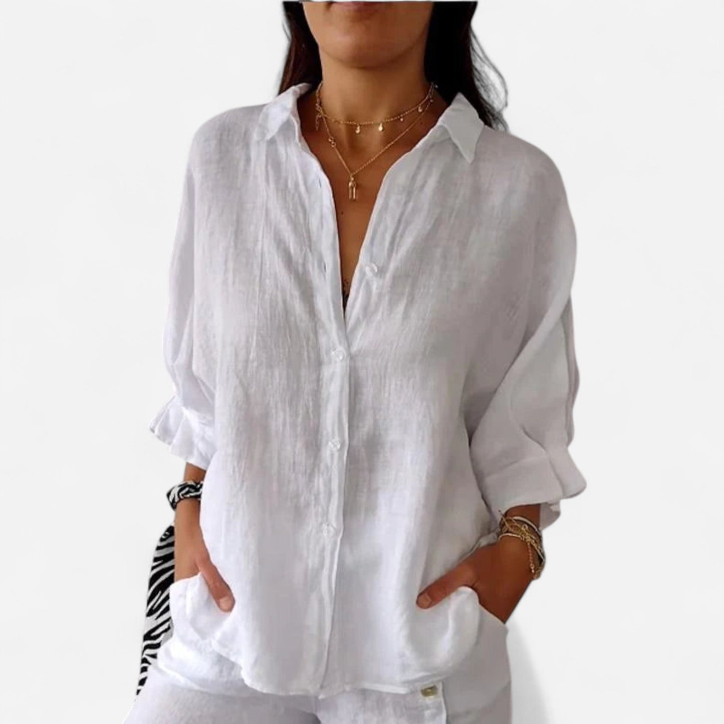 Delphira - Chemise en coton et lin nouée au dos, élégante et légère