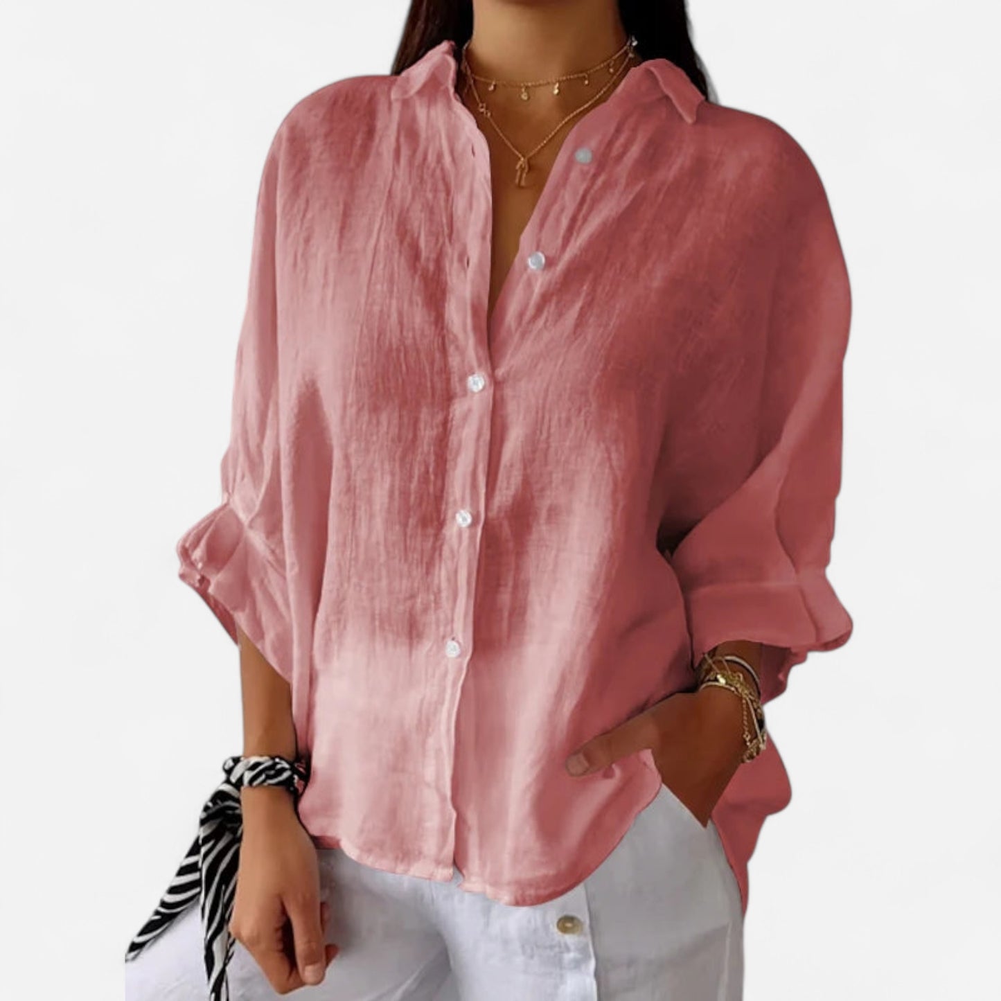 Delphira - Chemise en coton et lin nouée au dos, élégante et légère