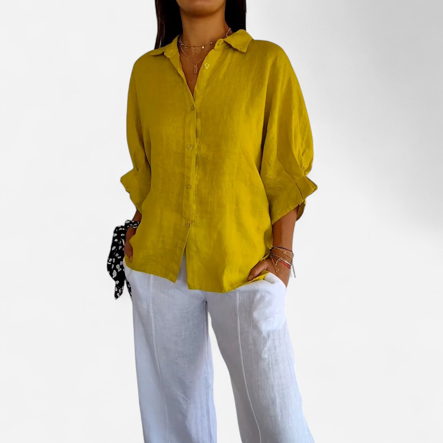 Delphira - Chemise en coton et lin nouée au dos, élégante et légère