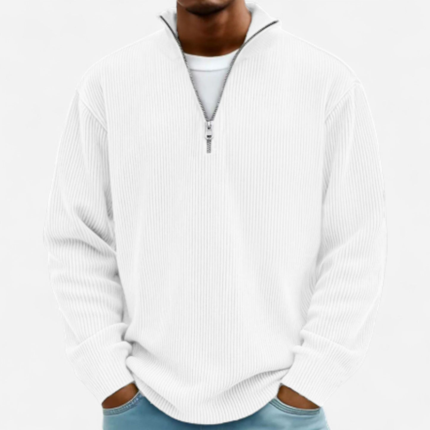 Pull homme en laine mérinos à col zippé - Élégance et confort