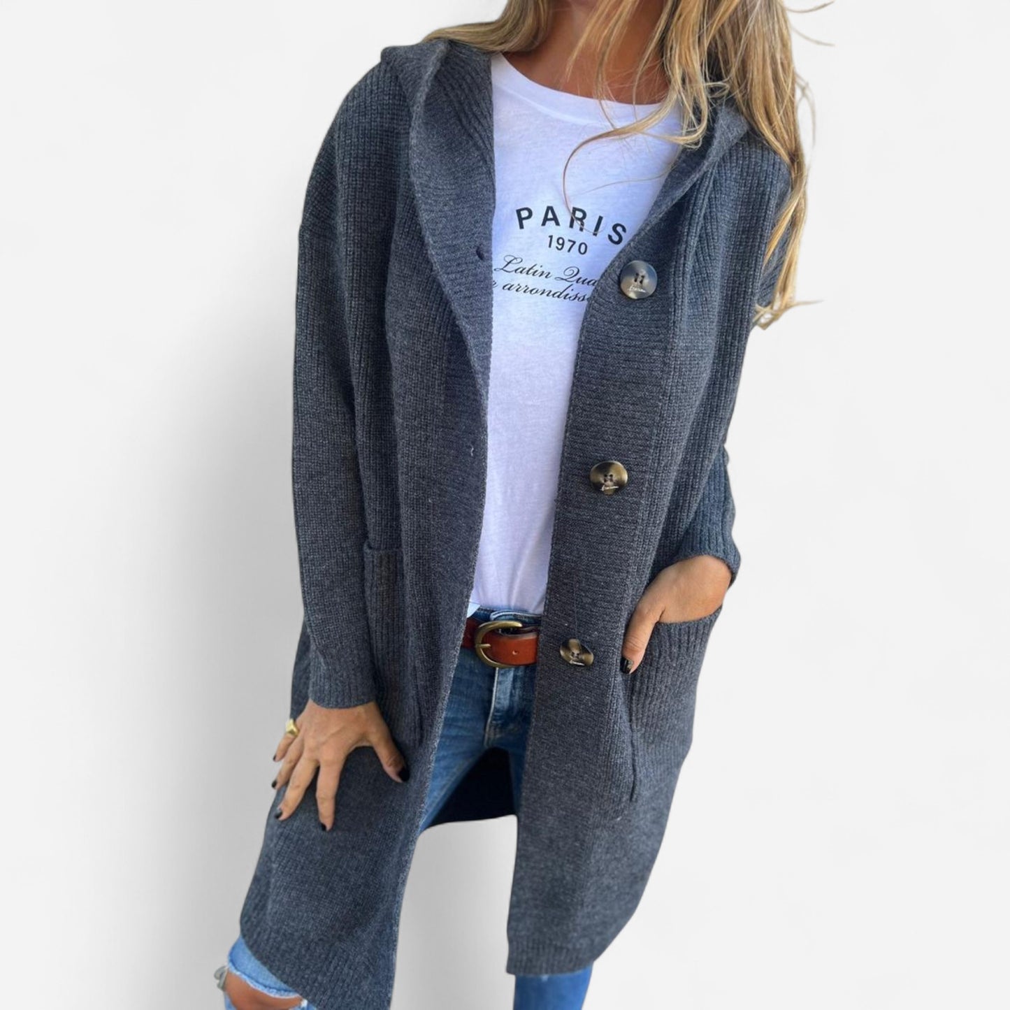 Ursule - Cardigan Long Élégant en Maille pour un Style Raffiné