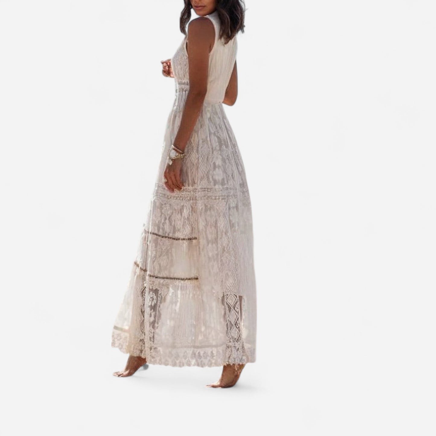 Robe Maxi Boho en Dentelle - Élégance d'Été Sans Manches