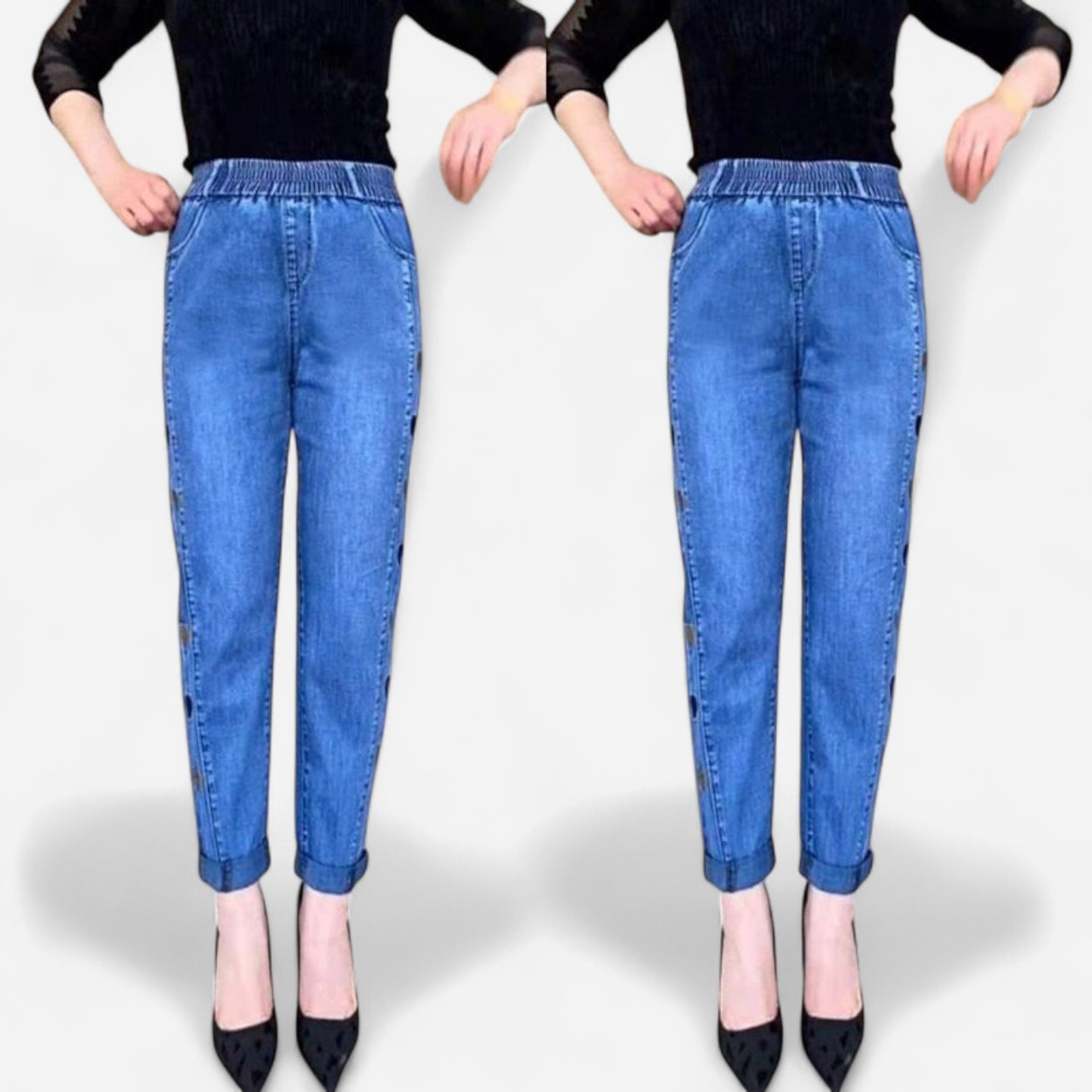 Soraya - Jeans Élastiques Femmes avec Broderie Cœur Chic