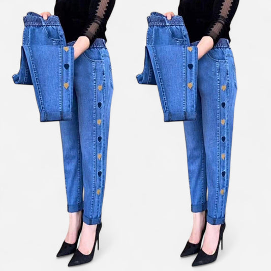 Soraya - Jeans Élastiques Femmes avec Broderie Cœur Chic