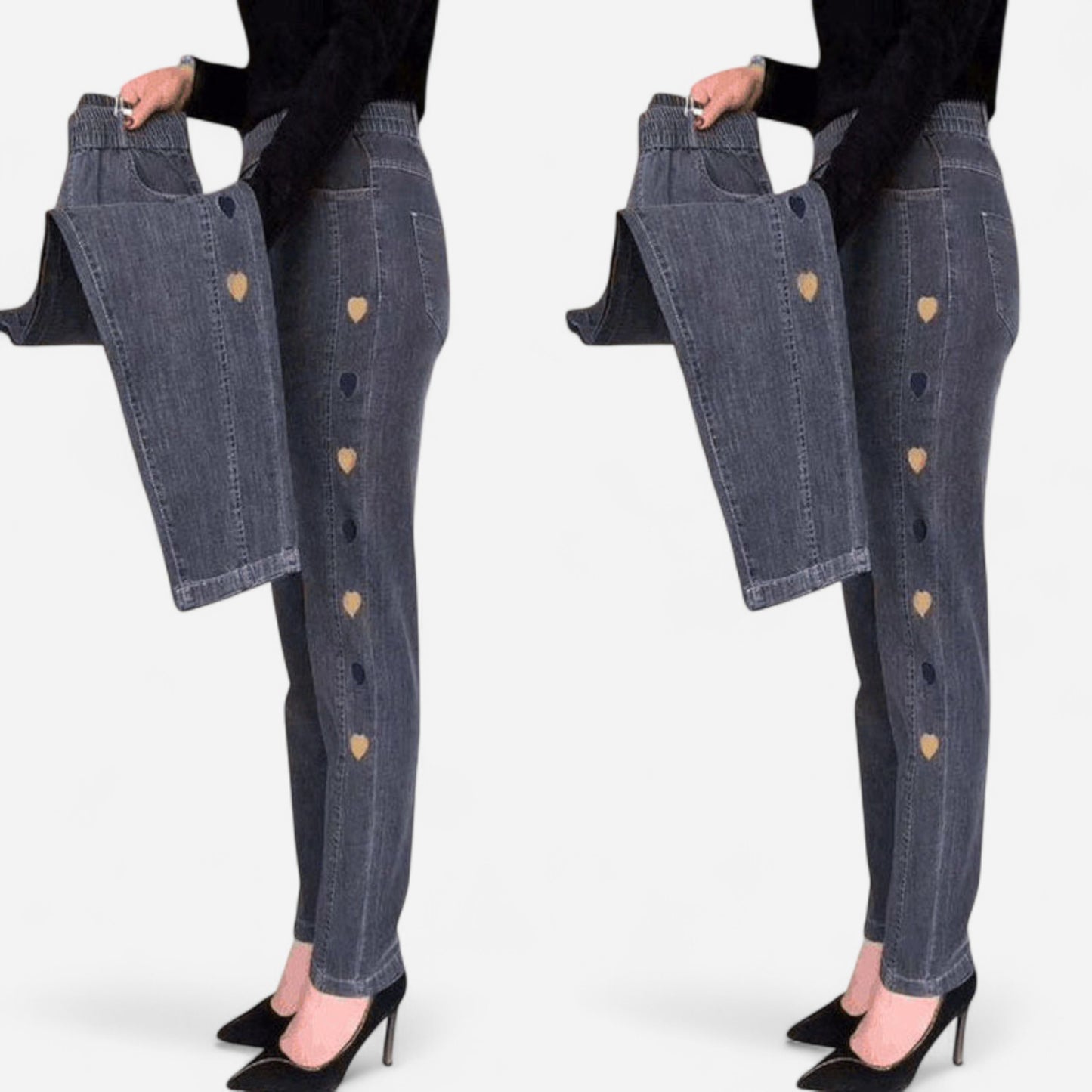 Soraya - Jeans Élastiques Femmes avec Broderie Cœur Chic