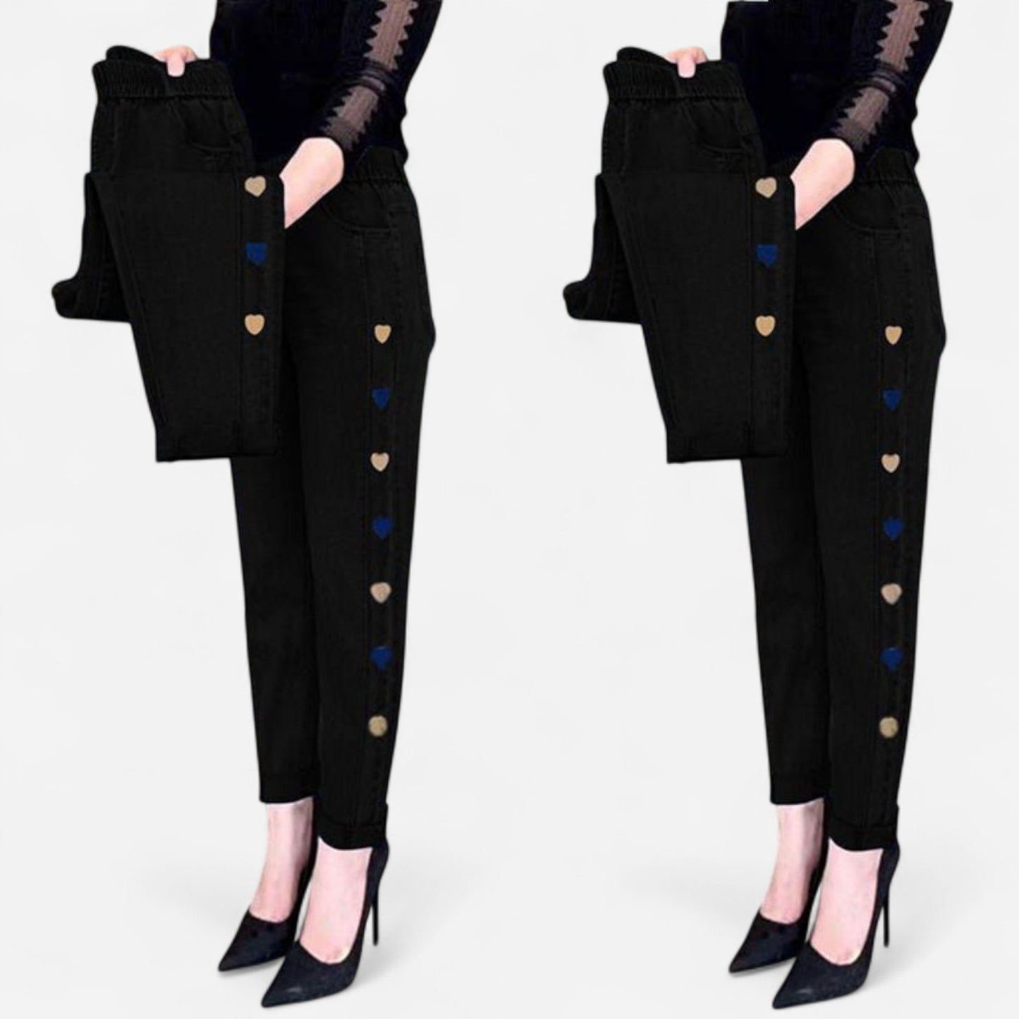 Soraya - Jeans Élastiques Femmes avec Broderie Cœur Chic