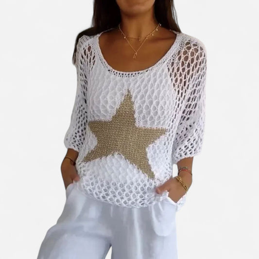 Honoria - Haut en Crochet Tricot Réseau Col Rond pour Femme