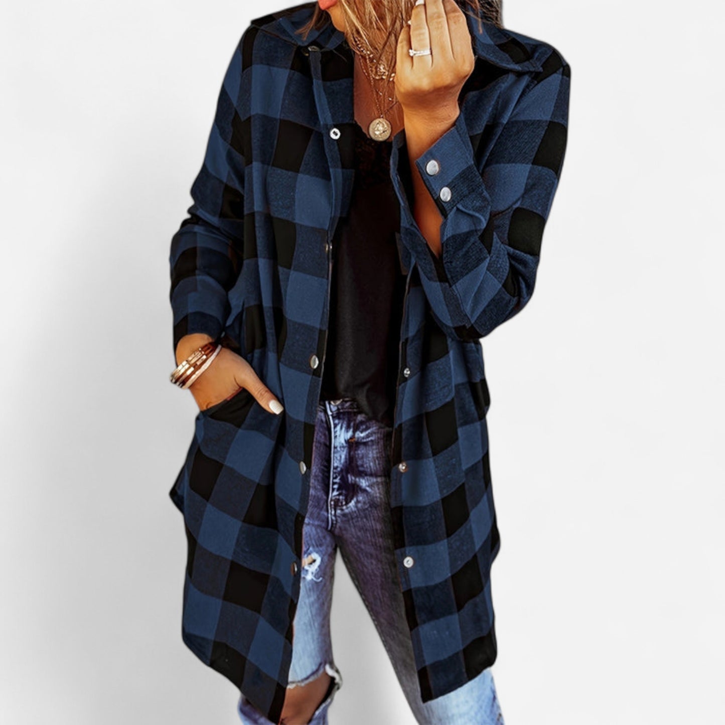 Larissa - Veste Chemise Longue à Carreaux Élégante et Chic